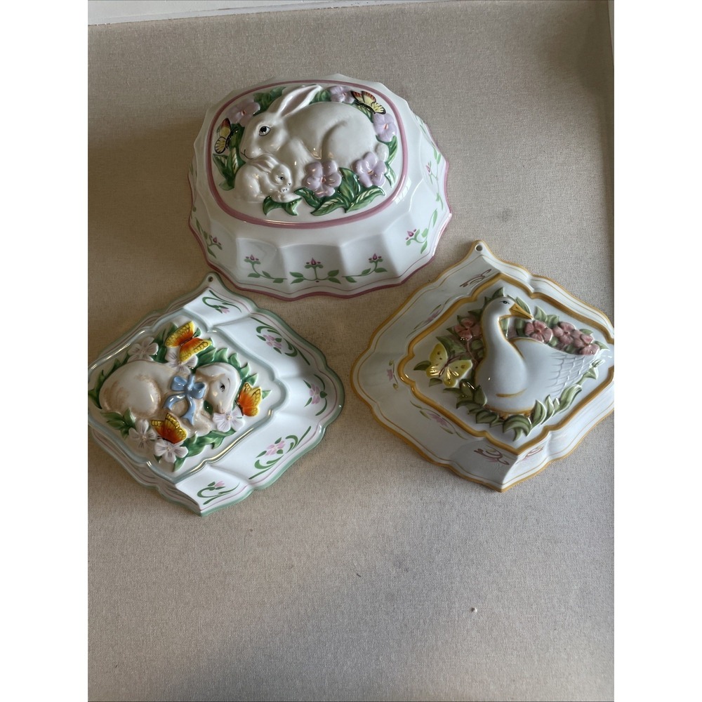 3 1986 Le Cordon Bleu Franklin Mint Ceramic Baking‎ Molds Wall Hanging Animals